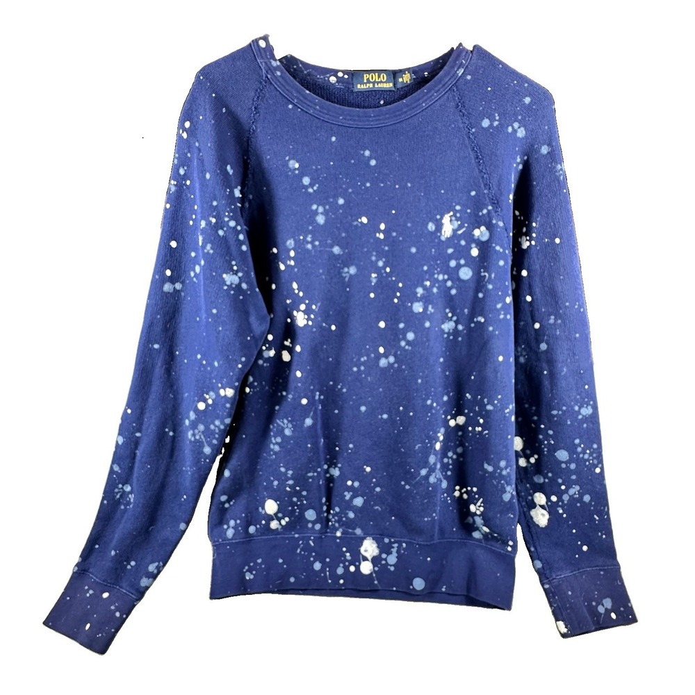 Polo Ralph Lauren Mens Medium Blue Paint Splatter Terry Long Sleeve Sweatshirt